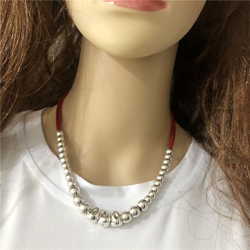 Anslow  Handamde DIY Beads Vintage Retro Leather Choker Necklace For Women Female Original Design Gift  LOW0112AN