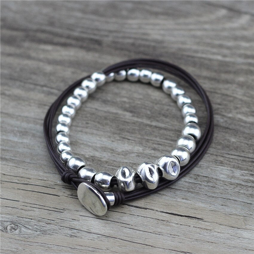 Anslow  Handamde DIY Beads Vintage Retro Leather Choker Necklace For Women Female Original Design Gift  LOW0112AN