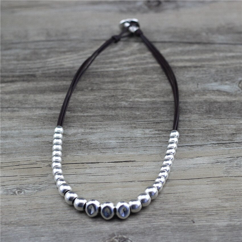 Anslow  Handamde DIY Beads Vintage Retro Leather Choker Necklace For Women Female Original Design Gift  LOW0112AN