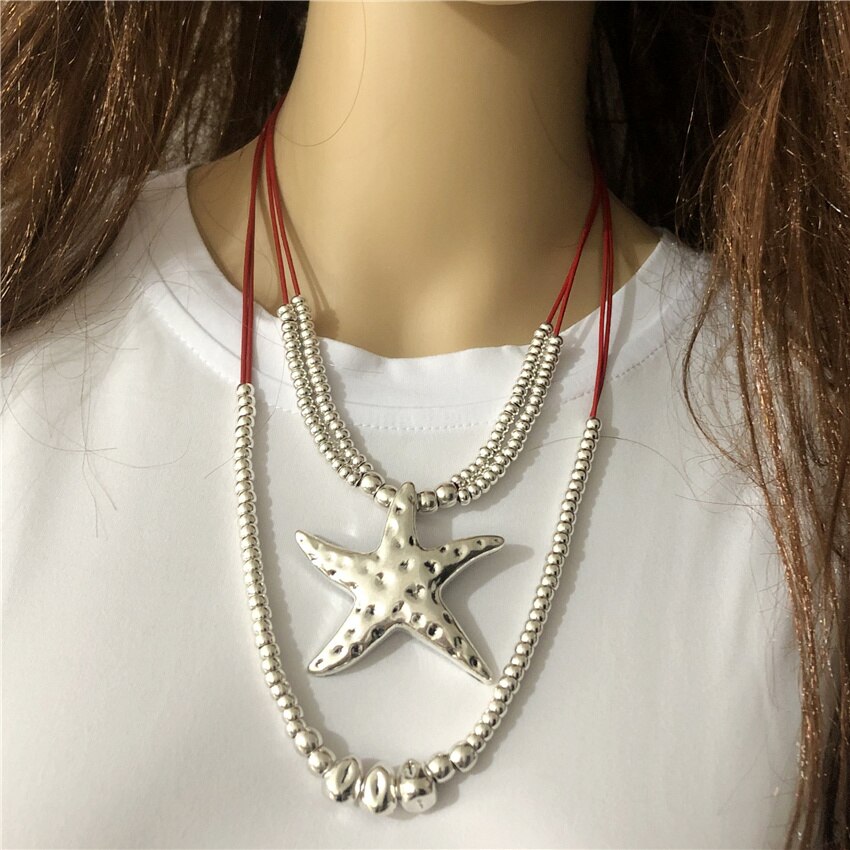 Anslow Women's Leather Large Starfish Pendant Necklaces Neck Chokers Jewelry Handamde Beads Charms Accessory LOW0109AN
