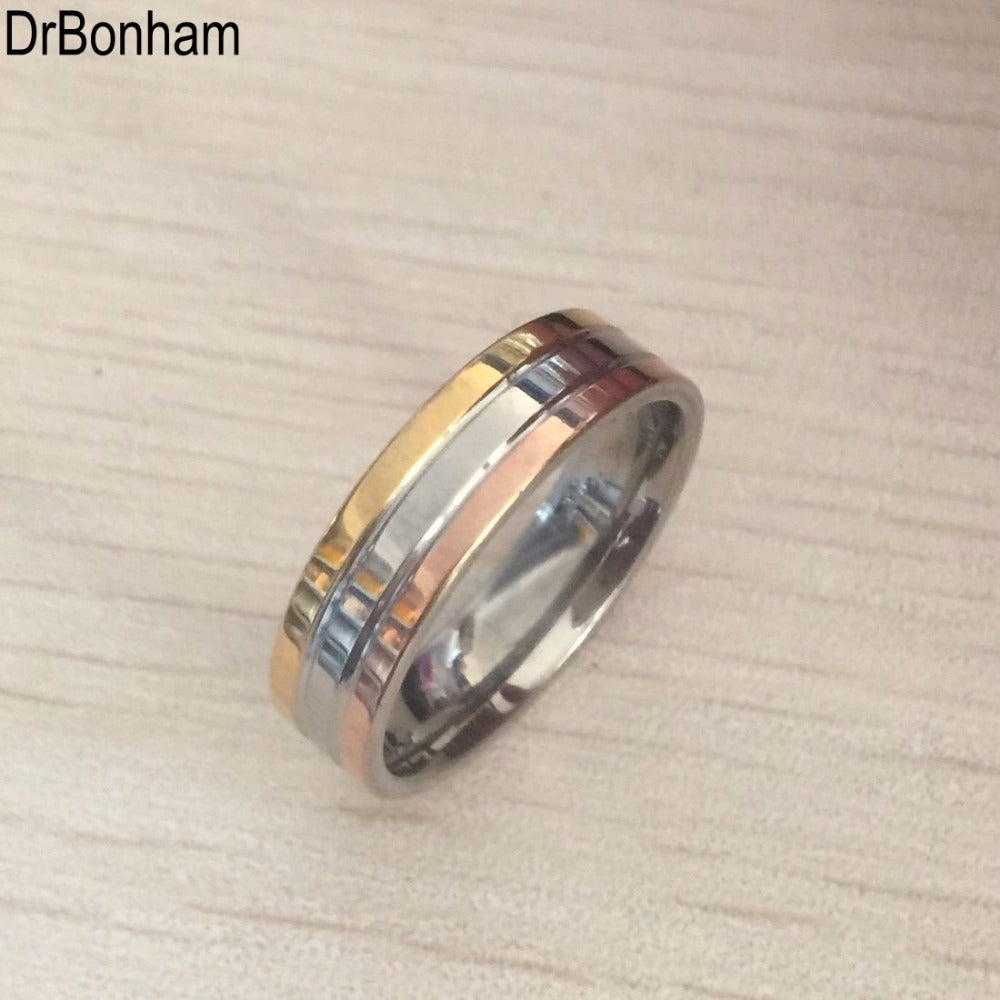 Anti Allergy 6mm 3 Rounds line Engagement Rings Rose Gold silver Color Wedding bands alliance Jewelry For men Women Anel