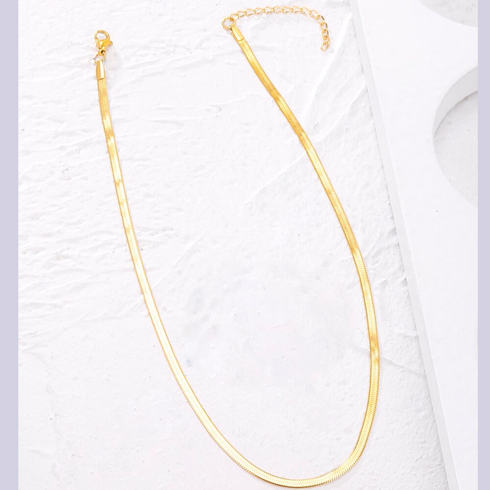 Anti-allergic Minimalist Three Layer Snake Chain Necklace For Women 18K Gold Plated Box&amp;Herringbone Chain Choker Jewelry Gift