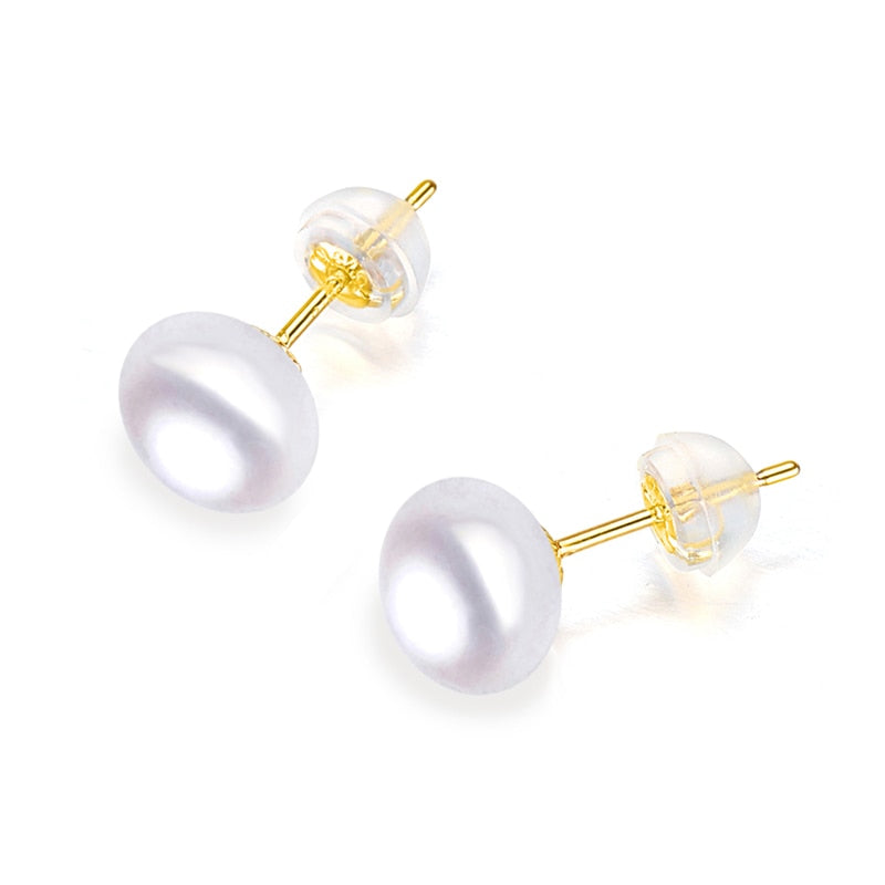 Anti allergic Pearl Jewelry 18k Solid Gold Earrings Women,Real Engagement White Black Natural Pearl Earrings Jewelry