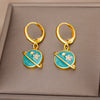 Anting-Anting Drop Planet Warna Hijau untuk Wanita Anting-Anting Enamel Baja Tahan Karat Berlapis Emas Perhiasan Pernikahan Pasangan Boucles D'oreilles