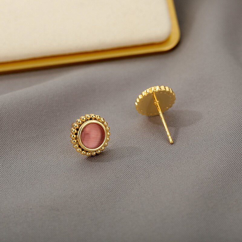 Anting-Anting Kancing Opal Floral untuk Wanita Anak Perempuan Anting-Anting Warna Emas Perhiasan Pasangan Tren 2023 Hadiah Hari Valentine Arete Femme