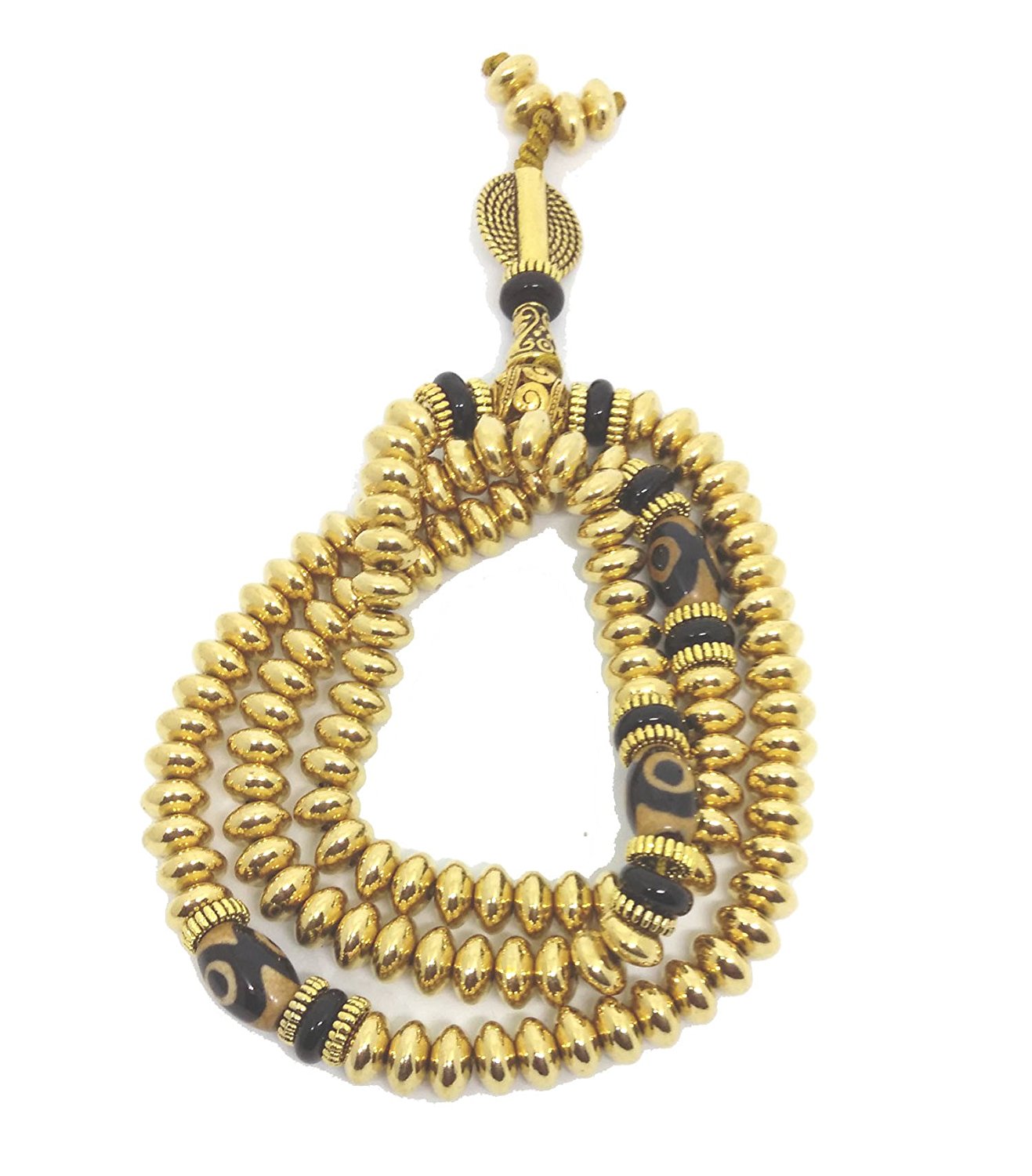 Antique Brass Agate Solid Copper Tibet Buddha 108pcs Beads Bracelet Gemstone Jewelry