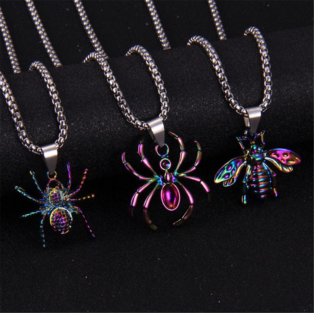 Antique Colorful Cool Know Butterfly Spider Necklace Niche Design Popular Personality Animal Pendant Necklace