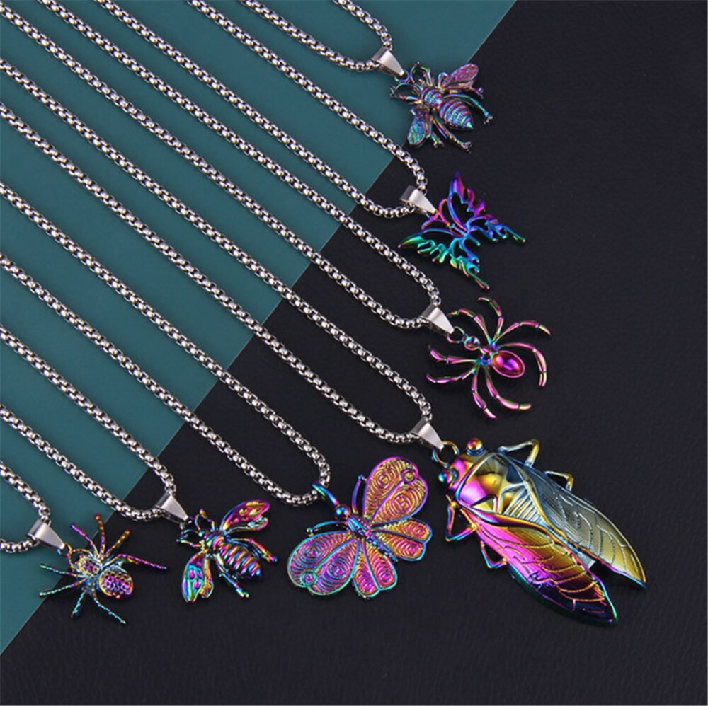 Antique Colorful Cool Know Butterfly Spider Necklace Niche Design Popular Personality Animal Pendant Necklace