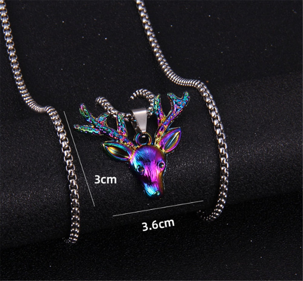 Antique Colorful Peacock Elk Horse Snowflake Feather Necklace Personality Cool Popular Pendant Necklace