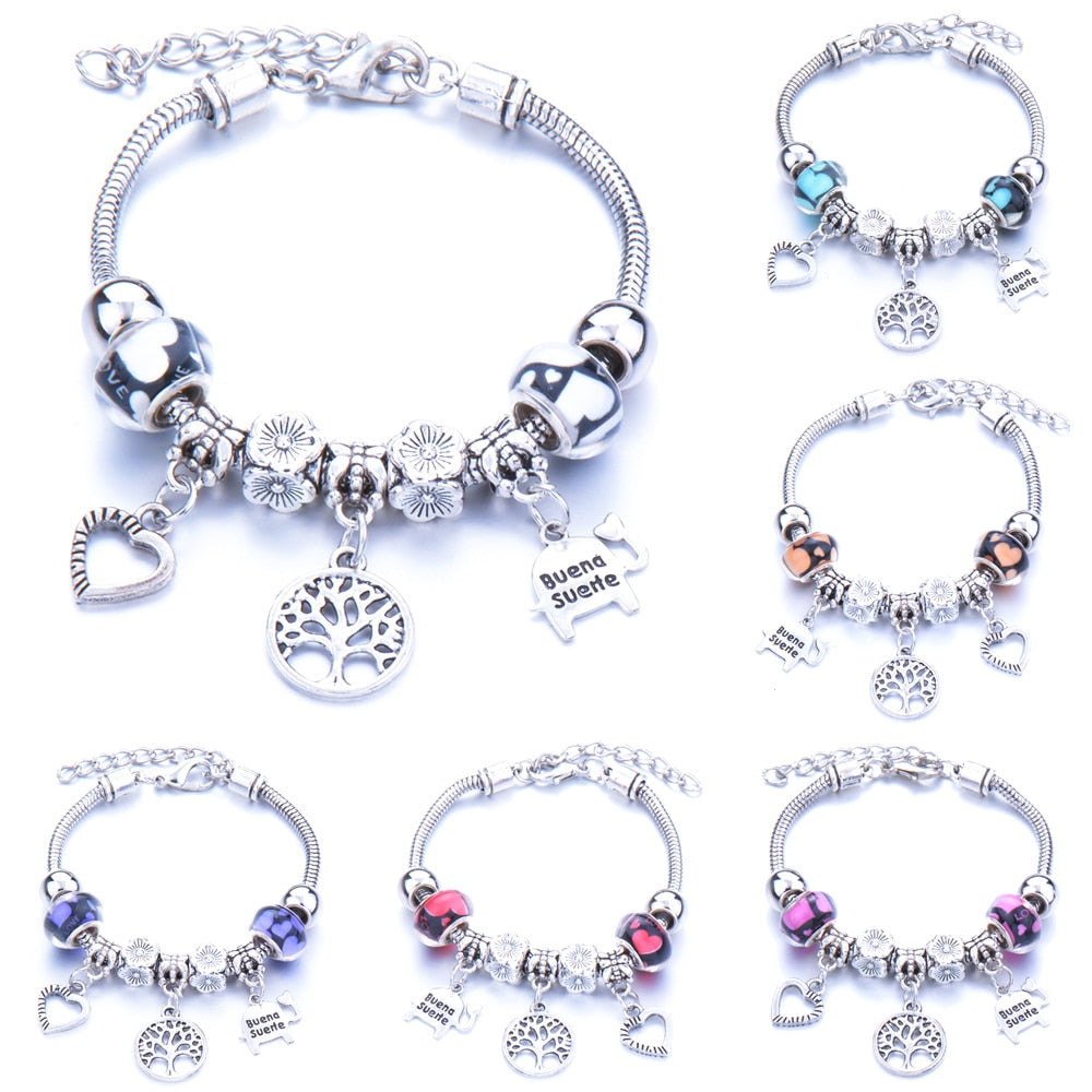 Antique Original Heart-Shaped buena suehe Charm Bracelets For Women Glass Beads Brand Bracelet & Bangle DIY Jewelry Gifts