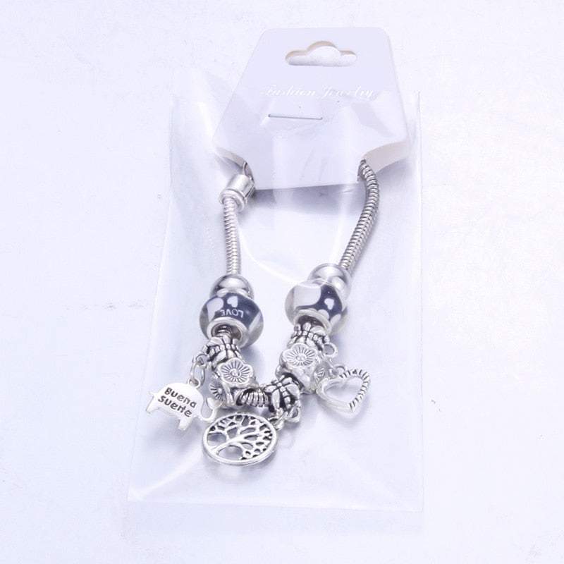 Antique Original Heart-Shaped buena suehe Charm Bracelets For Women Glass Beads Brand Bracelet & Bangle DIY Jewelry Gifts
