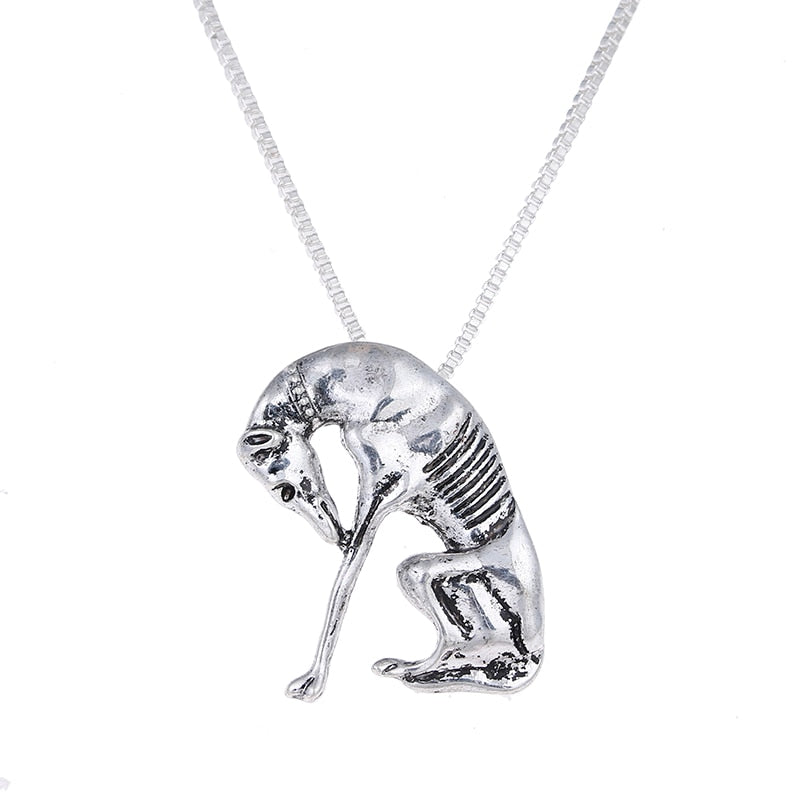 Antique Silver Thinking Statue Greyhound Necklace Dog Pendant Whippet  Necklaces Choker Halloween Gift
