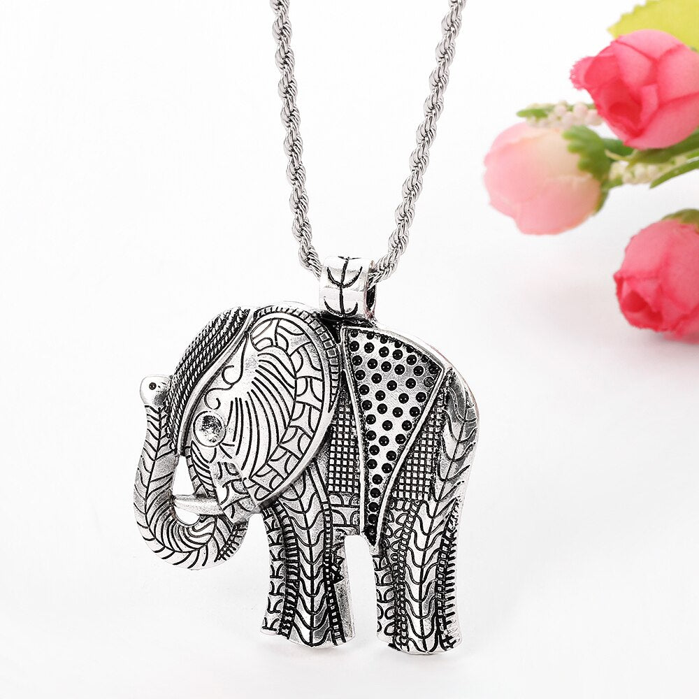 Antiquity Elephant India Pendant Necklace Vintage Auspicious Africa Animal Collar Jewelry For Man Women Collar Accessori