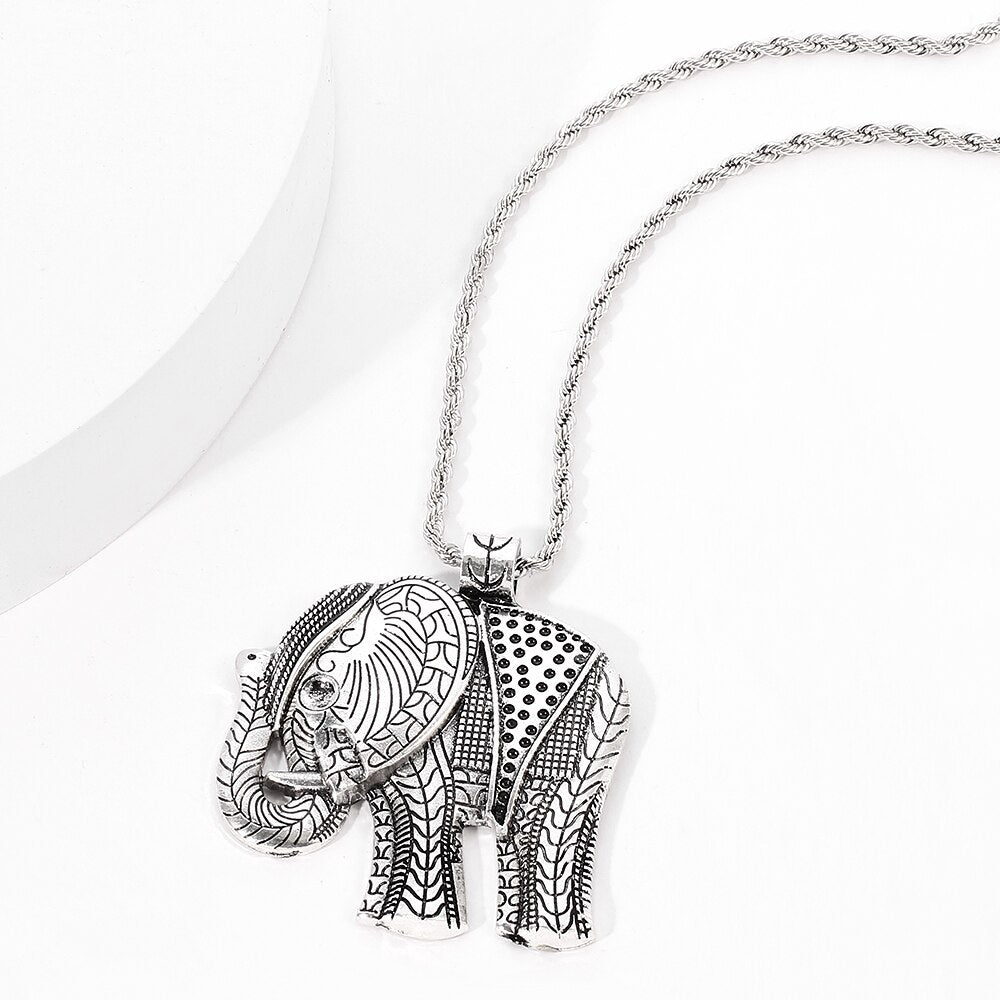 Antiquity Elephant India Pendant Necklace Vintage Auspicious Africa Animal Collar Jewelry For Man Women Collar Accessori