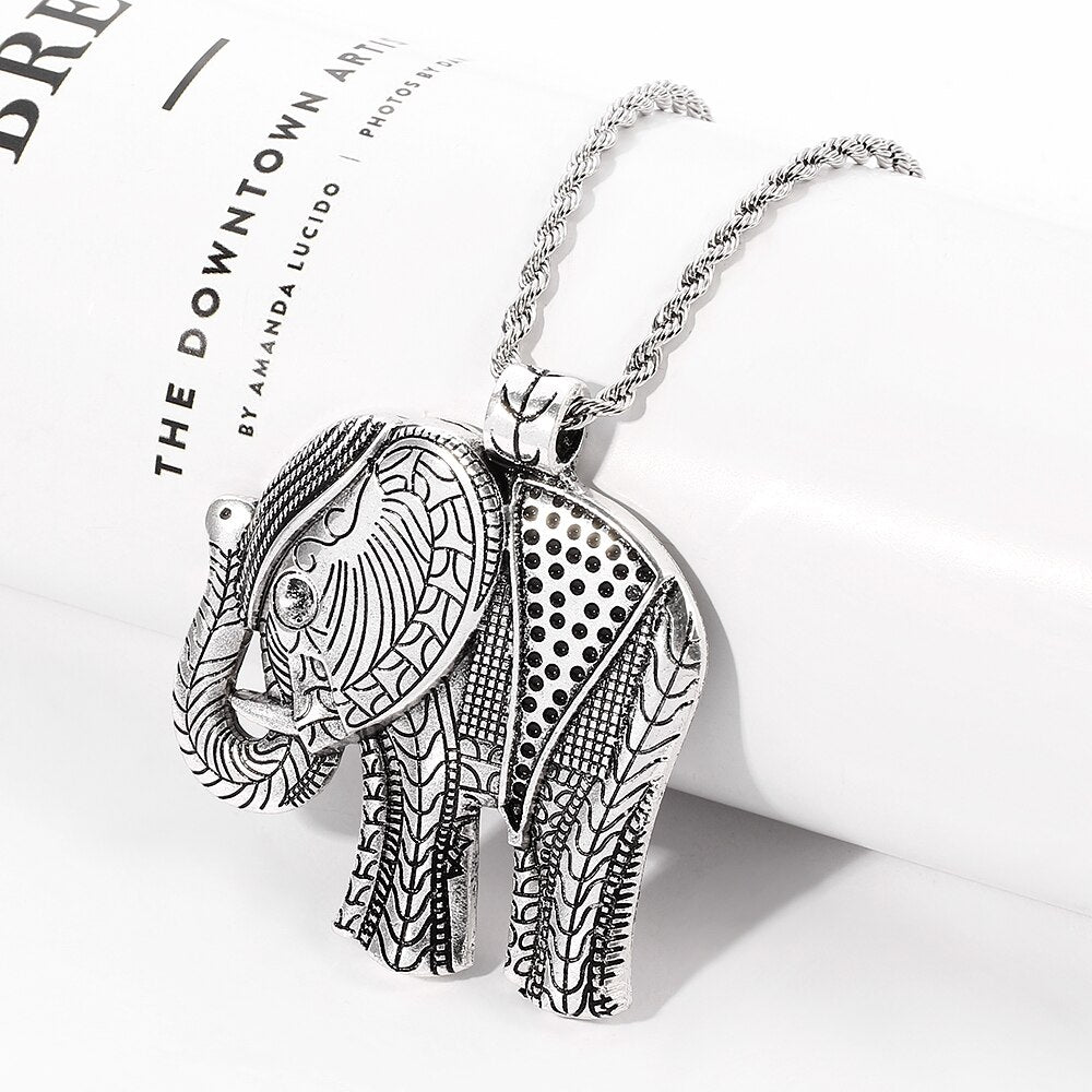 Antiquity Elephant India Pendant Necklace Vintage Auspicious Africa Animal Collar Jewelry For Man Women Collar Accessori