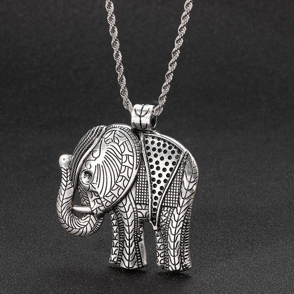 Antiquity Elephant India Pendant Necklace Vintage Auspicious Africa Animal Collar Jewelry For Man Women Collar Accessori