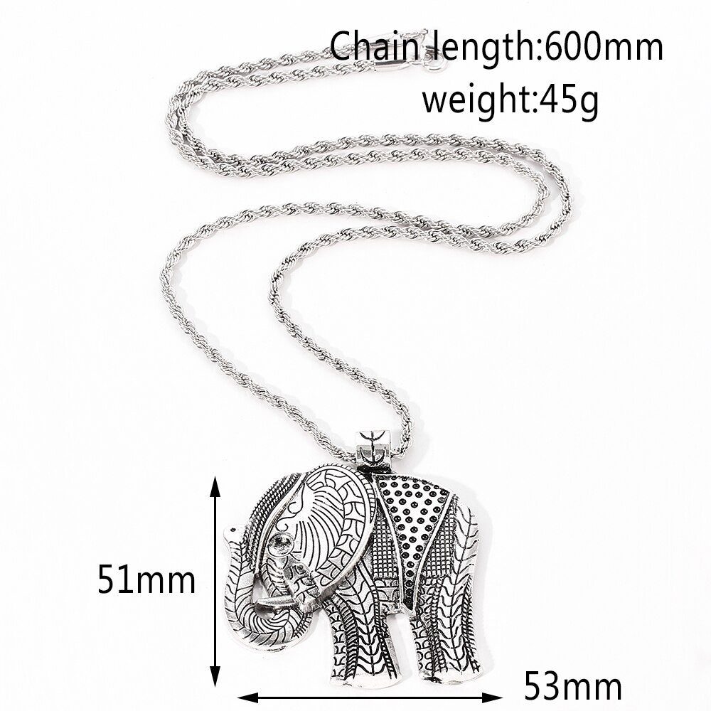 Antiquity Elephant India Pendant Necklace Vintage Auspicious Africa Animal Collar Jewelry For Man Women Collar Accessori