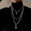 Aomu - men's and women's long chain nelace with metal pendant, 3-piece set, long chain hip-hop, jewelry gifts, punk cross