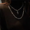 Aomu - men's and women's long chain nelace with metal pendant, 3-piece set, long chain hip-hop, jewelry gifts, punk cross
