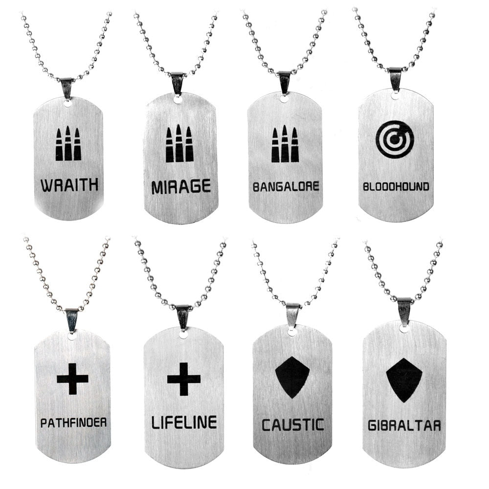Apex Legendes Stainless Steel Pendant Necklace for Men MIRAGE WRAITH CAUSTIC Hero Position Necklace Dog Tag Jewelry Gift