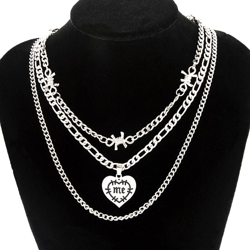 Aprilwell 3 PCs Punk Letter Love Pendant Necklace For Women Aesthetic Silver Color Cuban Link Chain 2021 Y2k Jewelry Gift E Girl