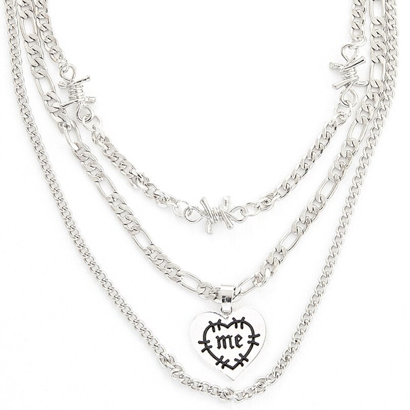 Aprilwell 3 PCs Punk Letter Love Pendant Necklace For Women Aesthetic Silver Color Cuban Link Chain 2021 Y2k Jewelry Gift E Girl