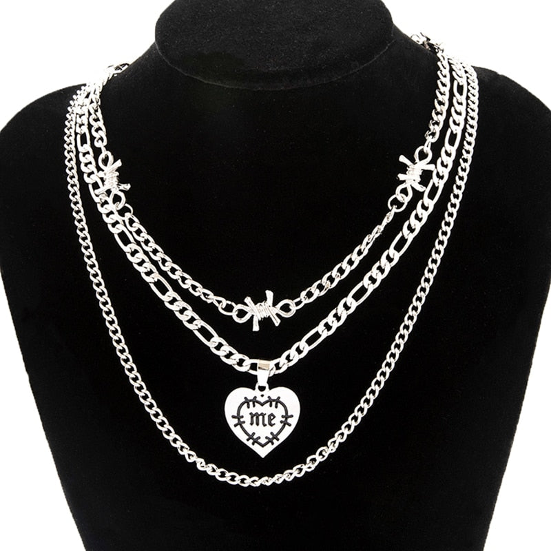Aprilwell 3 PCs Punk Letter Love Pendant Necklace For Women Aesthetic Silver Color Cuban Link Chain 2021 Y2k Jewelry Gift E Girl