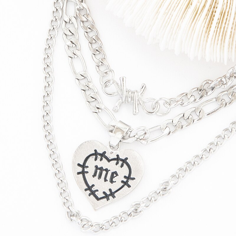 Aprilwell 3 PCs Punk Letter Love Pendant Necklace For Women Aesthetic Silver Color Cuban Link Chain 2021 Y2k Jewelry Gift E Girl