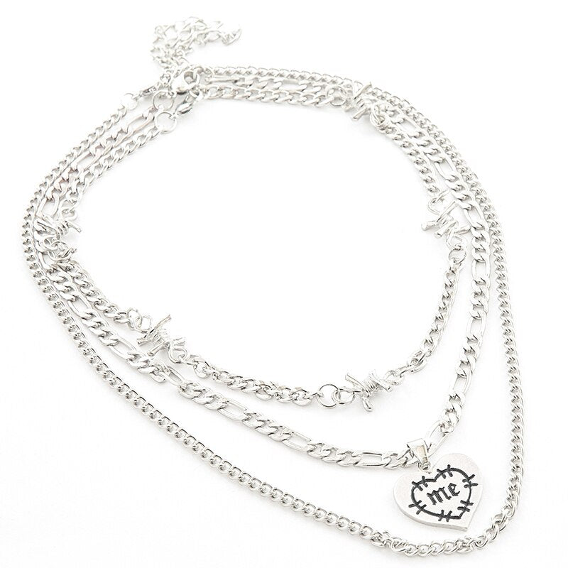 Aprilwell 3 PCs Punk Letter Love Pendant Necklace For Women Aesthetic Silver Color Cuban Link Chain 2021 Y2k Jewelry Gift E Girl