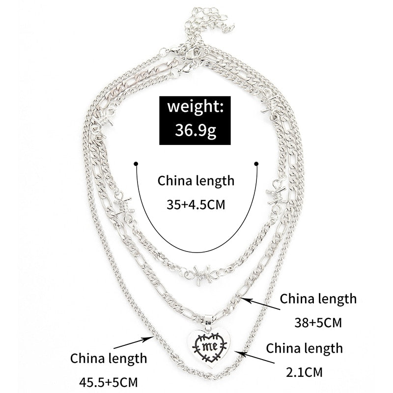 Aprilwell 3 PCs Punk Letter Love Pendant Necklace For Women Aesthetic Silver Color Cuban Link Chain 2021 Y2k Jewelry Gift E Girl