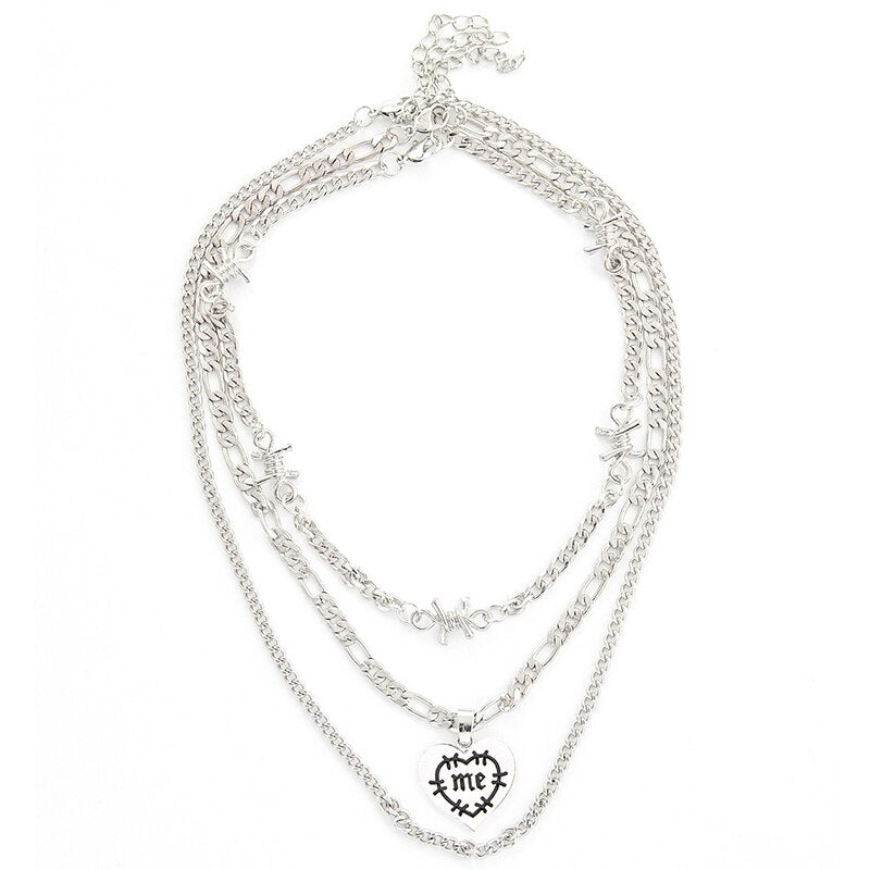 Aprilwell 3 PCs Punk Letter Love Pendant Necklace For Women Aesthetic Silver Color Cuban Link Chain 2021 Y2k Jewelry Gift E Girl