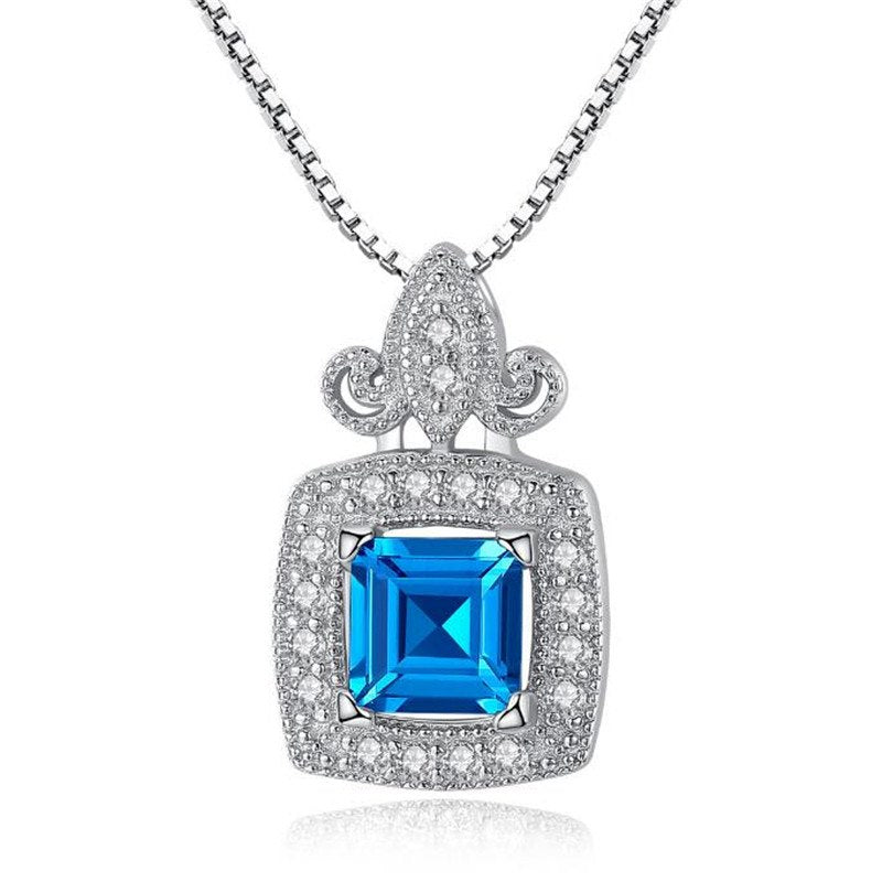 Aquamarine Jewelry Gem Stone Sky Blue Sapphire Pendant Necklace Solid 925 Sterling Silver Fashion Jewelry For Women