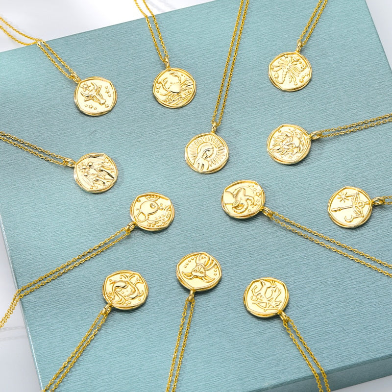 Aquarius Aries Gemini Scorpio Pendant Necklace For Women Stainless Steel 12 Zodiac Sign Necklaces Vintage Choker Female Jewelry