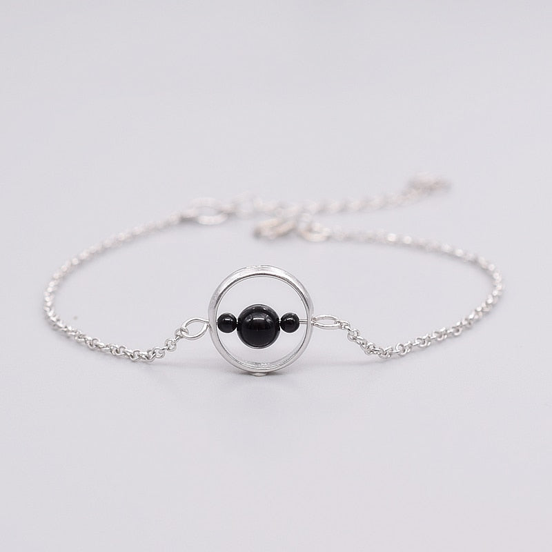 Aquarius Stone Natural Onyx Charm Bracelets 925 Sterling Silver Chain Black Beads Friends Gift Fine Jewelry Women #c045b