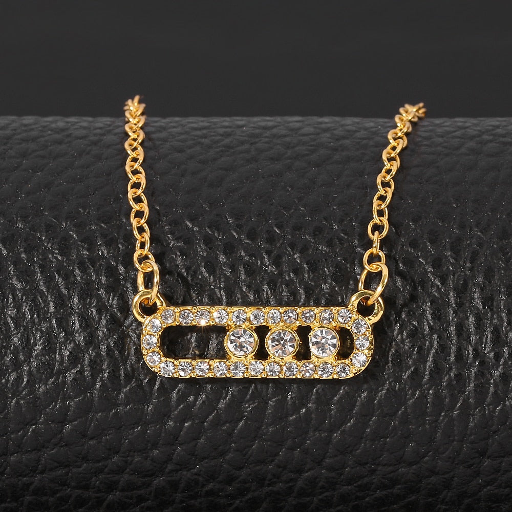 Arab Style Crystal Bead Pendant Necklace For Women Dainty Wedding Jewelry Link Chain 3 Dot On Oval Metal Necklace Colar