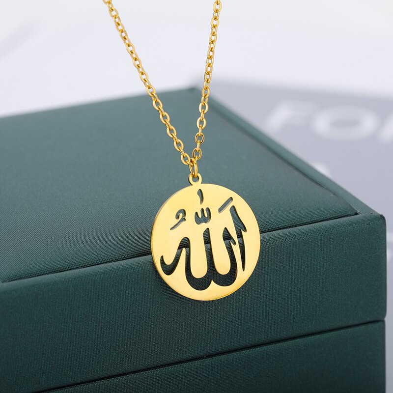 Arabic God Allah Pendant Necklace for Women Men Stainless Steel Islamic Muslim Round Choker Necklaces Jewelry Gifts