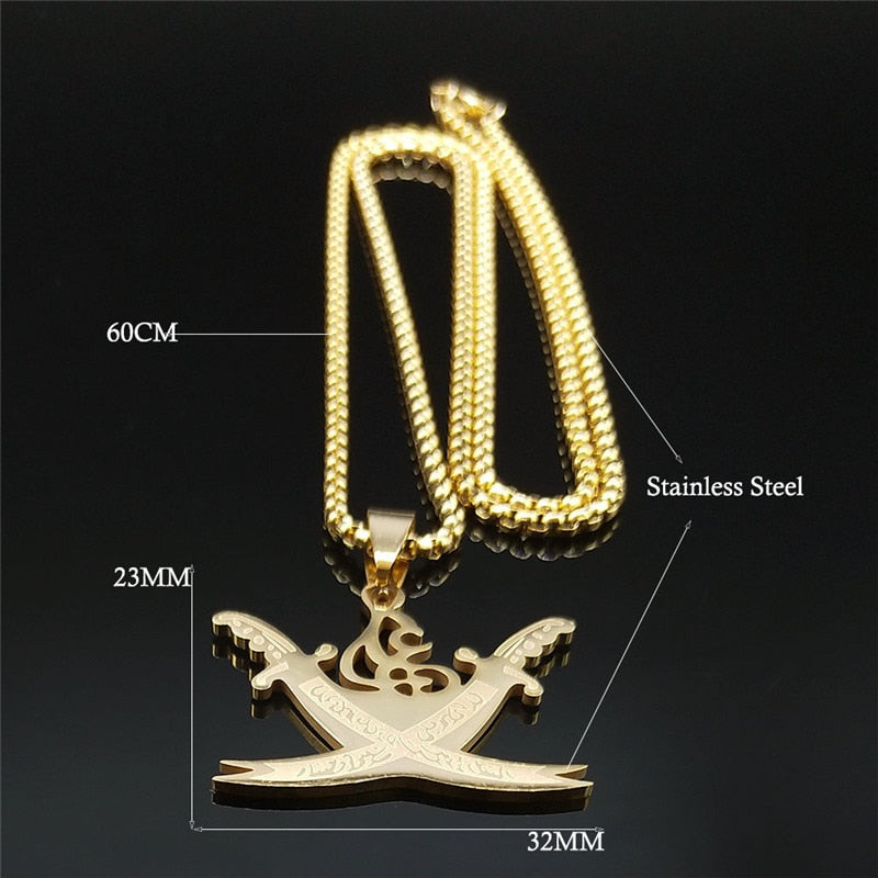 Arabic Retro Imam Ali Sword Muslim Islam Knife Statement Necklace Stainless Steel Necklaces Men Gold ColorJewelry N4517S02