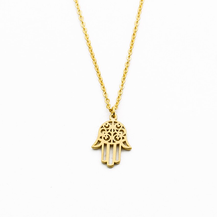 Arabic Soy Luna Hamsa Hand Pendant Necklace Women Men Amulet Stainless Steel Gold Color Hand of Fatima Choker Islamic Jewelry