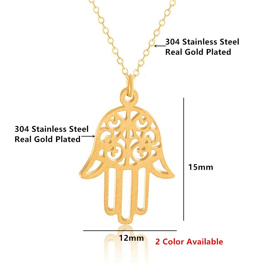 Arabic Soy Luna Hamsa Hand Pendant Necklace Women Men Amulet Stainless Steel Gold Color Hand of Fatima Choker Islamic Jewelry