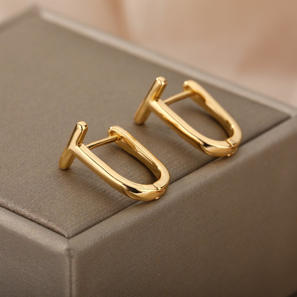 Arc Earrings For Women Stainless Steel Geometric Gold Color Hoop Earring Cute Minimalist Jewelry Couple Gift Bijoux Femme 2023