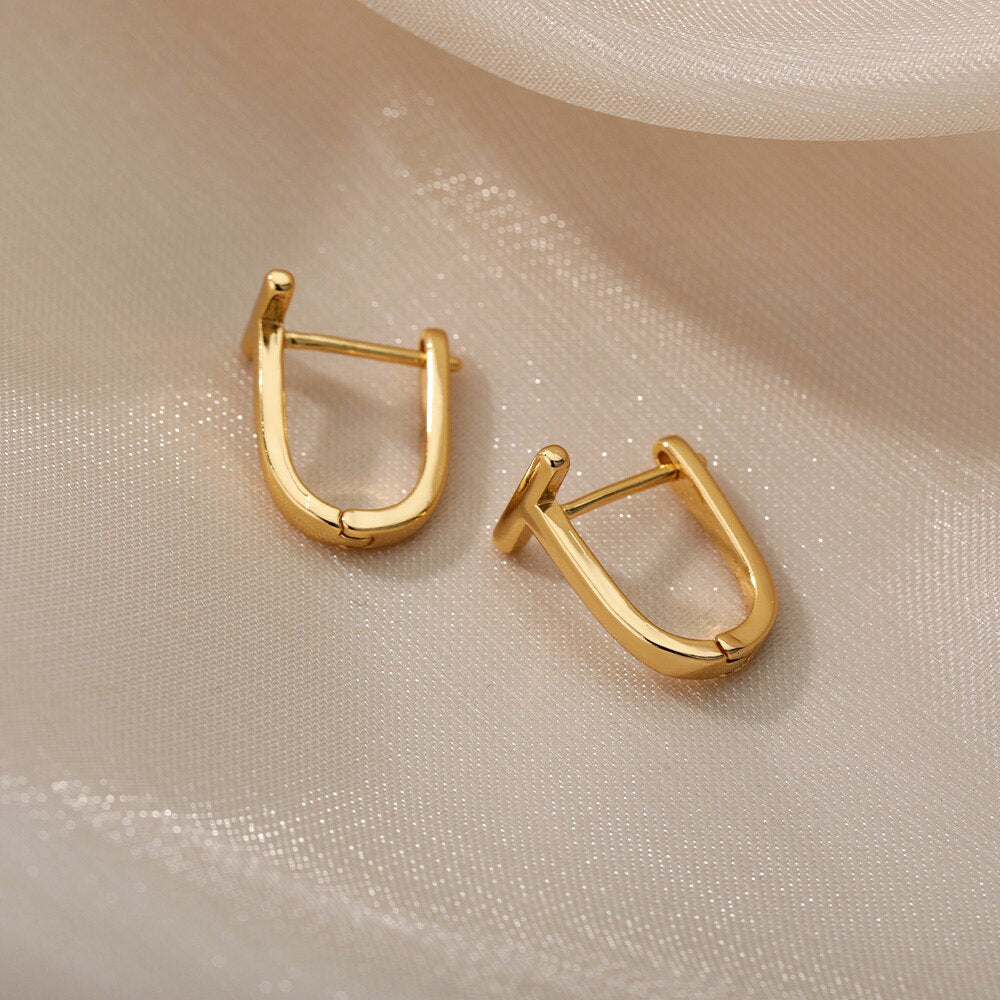 Arc Earrings For Women Stainless Steel Geometric Gold Color Hoop Earring Cute Minimalist Jewelry Couple Gift Bijoux Femme 2023