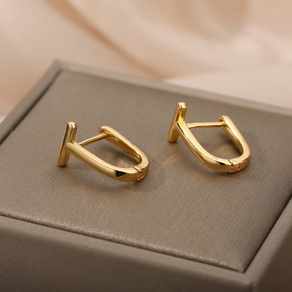 Arc Earrings For Women Stainless Steel Geometric Gold Color Hoop Earring Cute Minimalist Jewelry Couple Gift Bijoux Femme 2023