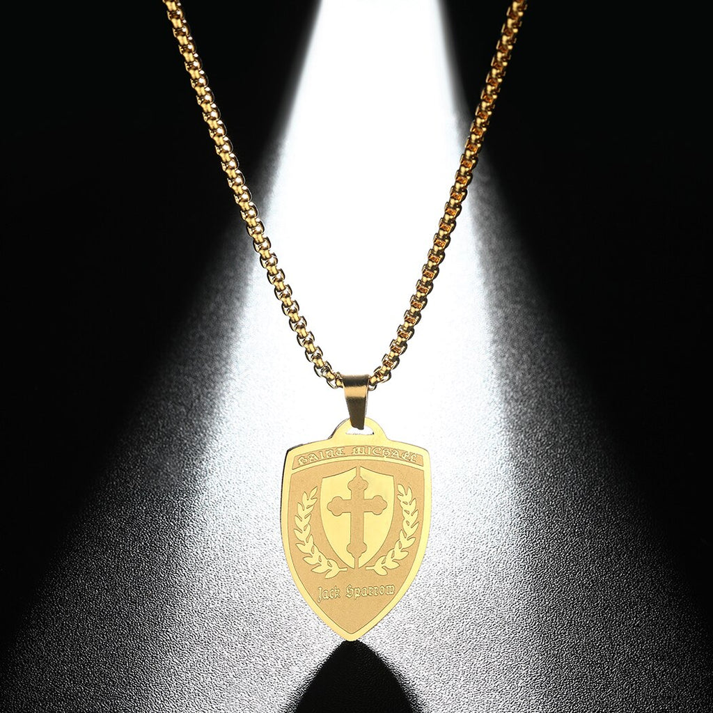 Archangel Saint Michael Medallion Shield Pendant Necklace For Men Women Orthodox Shield Archangel Corss Necklaces Gift