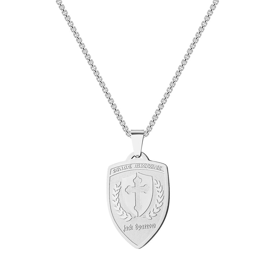 Archangel Saint Michael Medallion Shield Pendant Necklace For Men Women Orthodox Shield Archangel Corss Necklaces Gift