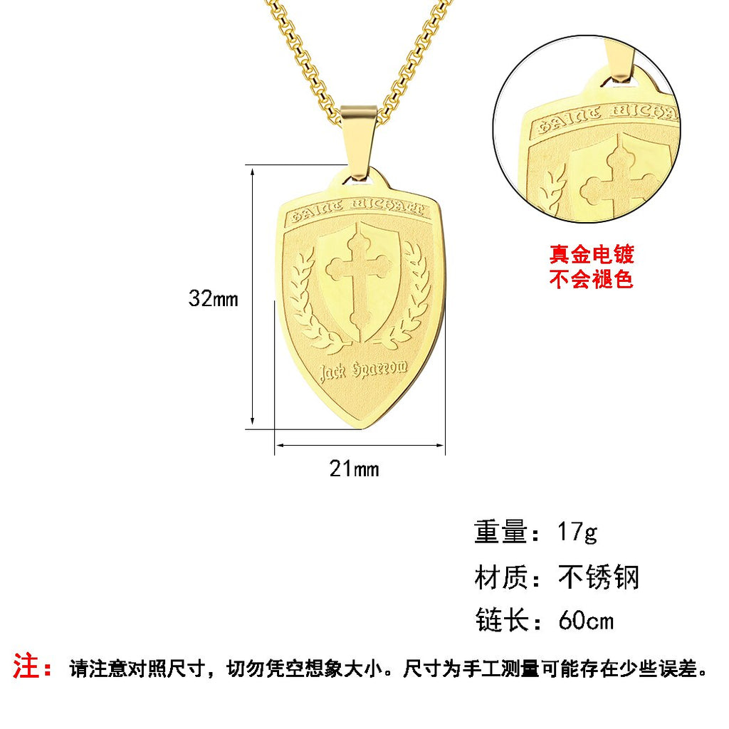 Archangel Saint Michael Medallion Shield Pendant Necklace For Men Women Orthodox Shield Archangel Corss Necklaces Gift