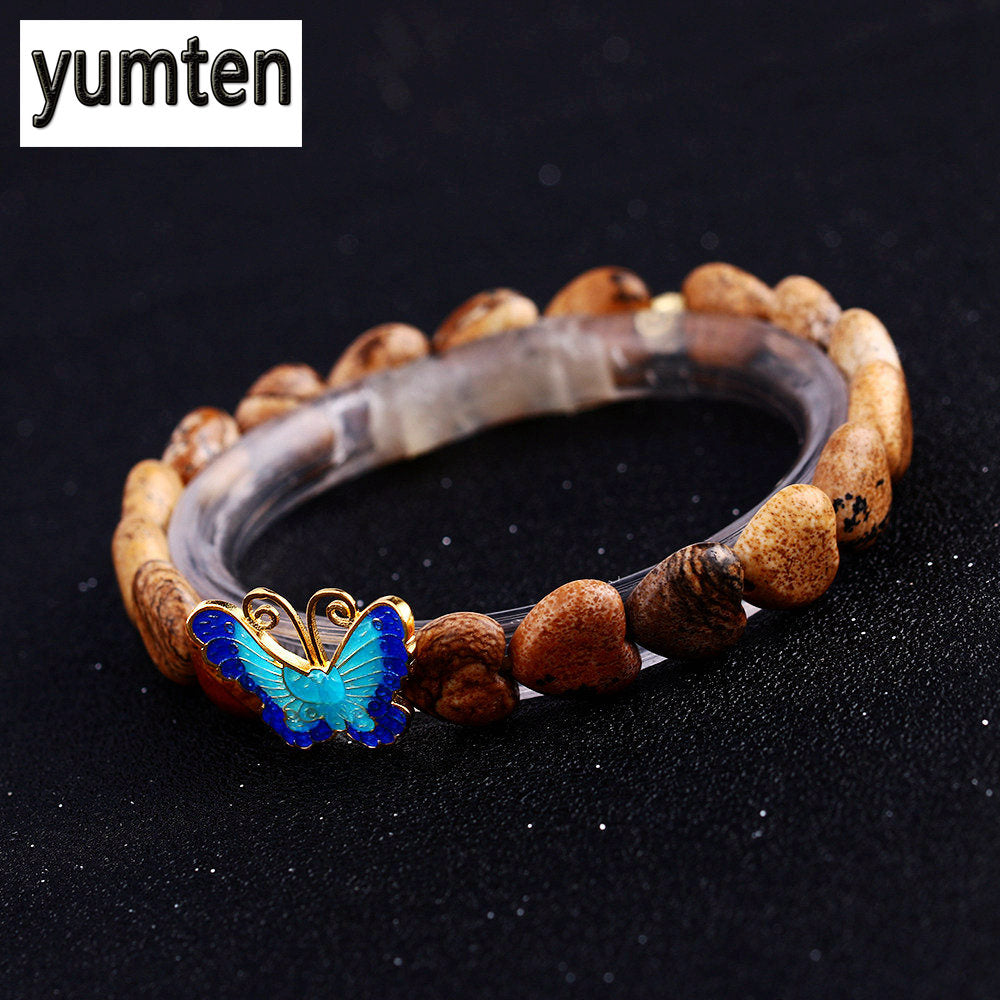 Armreifen 925 Sterling Silver Link Chain Bracelet Cute Girl Charm Natural Crystal Love Butterfly Picture Stone Ladies Bracelet