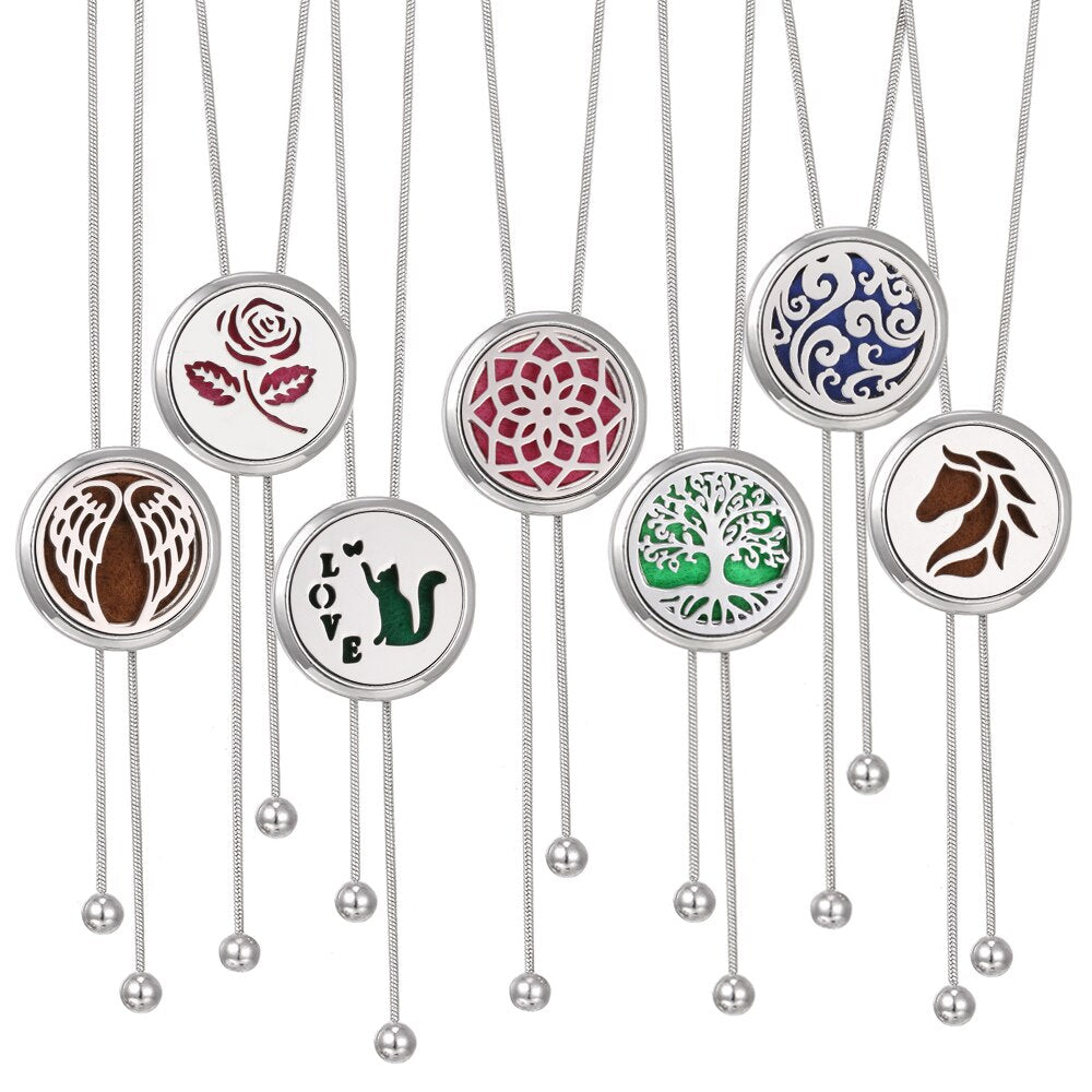 Aromatherapy Necklace Essential Oil Diffuser Jewelry Adjustable Snake Chain Stainless Steel Locket Long Tassel Perfume Necklace