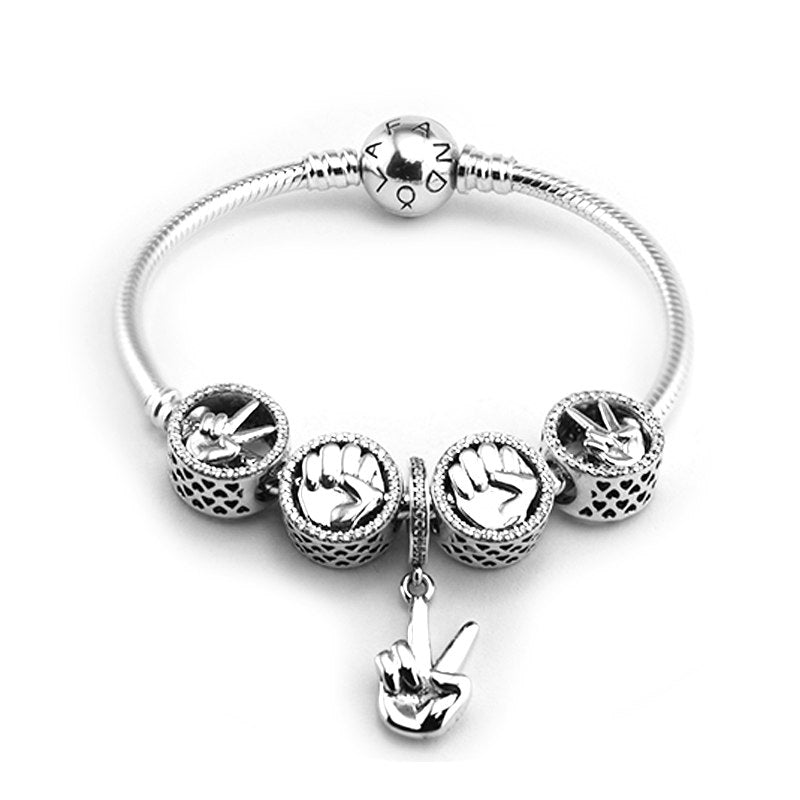Around Bracelets with 5pcs Beads Charms in set 100% 925 Sterling-Silver-Jewelry