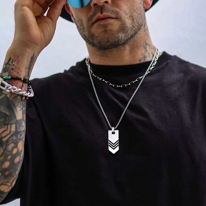 Arrow Tag Necklace, Stainless Steel V Chevron Pendant Men Dainty Jewelry