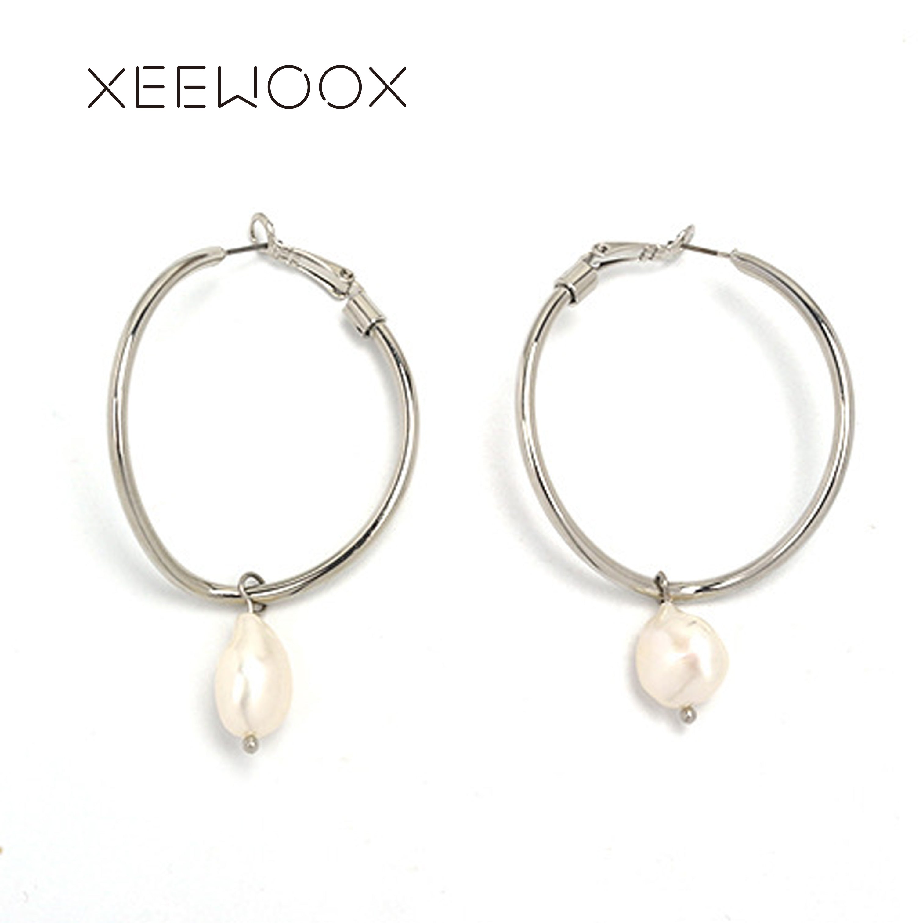 Asymmetric Statement Earring White Baroque Pearl Ball Circle Drop Earring 14k Yellow Gold Color Designer Creative Gift